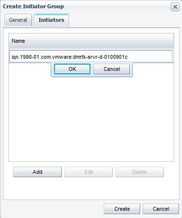 Note: Several vsphere host iscsi initiators can be placed in the same group for ease of management.