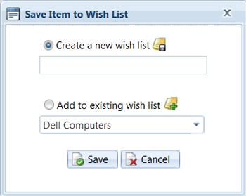 Viewing and modifying the contents of Wish Lists Select a wish list from the drop- down menu containing any saved wish lists.