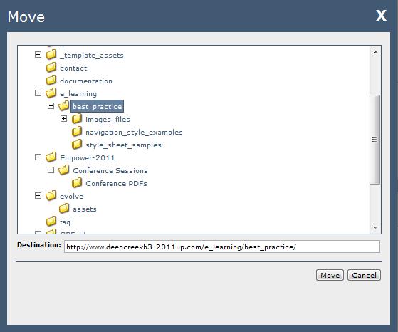 2. Using the dialog, select a new destination in the site tree for the application instance. 3. Click Move. 3.4.
