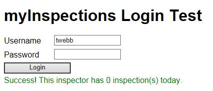 MYINSPECTIONS LOGIN TEST PAGE In case you do not have access to an ipad or the mobile services are not outside the firewall, a myinspections Login Test page is installed with Community Development