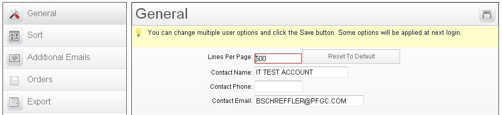 User Options There are some basic User Options for you to maintain system settings General tab is where you can change Lines per Page and
