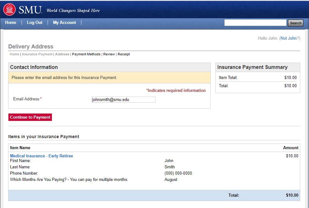 9. You will be taken back to the page below. Click Continue to Payment to proceed to payment page.