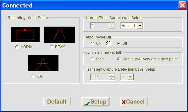 The Normal/Peak Sample rate Setup field instructs the DATA LOGGER to log readings at a specific rate. Input the desired rate in the boxes. This function is available at NORM and PEAK mode.