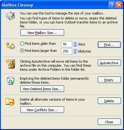 Mailbox Limits/Cleaning Up your Mailbox Regular mailbox maintenance includes removing items from the folders in your mailbox or moving items to personal folders.