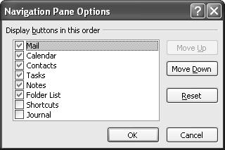 In the Navigation Pane Options dialog box, uncheck each button you do not wish to display in the Navigation