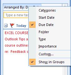 From the View menu, point to To-Do Bar and click Normal. To modify what displays in the To-Do Bar: 1. From the View menu, point to To-Do Bar and click Options. 2.