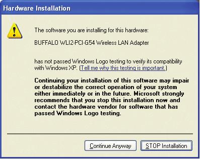 If a window opens, stating that your driver has not passed Windows Logo testing, click the