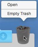 The pop-up menu also has an Open selection to open the Trash in a Finder window, a nice touch, but it