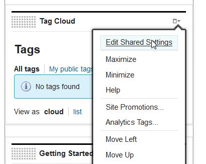 69. By default, the Tag Cloud portlet bring in tags from across Portal, in this case, we want to see the tags generated by Connections, so in the top right corner of the Tag Cloud