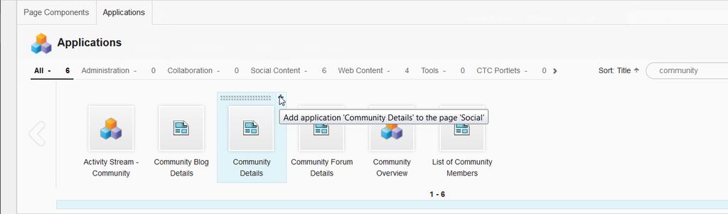 7. Click the + to add the Community Details portlet to the top of