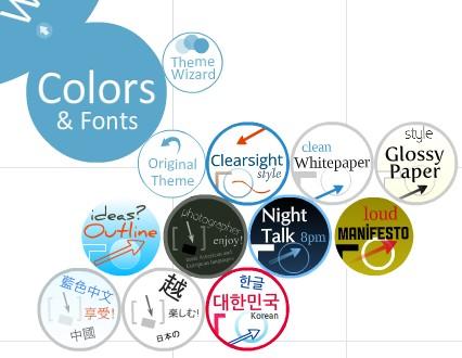 Colors and Fonts Prezi offers several preset themes, complete