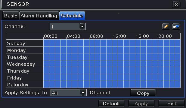 Snap: If selected, the system will snap images of the checked channels on an alarm and save them in the HDD automatically. Step 7: Enter into To Record tab. Select recoding channels.