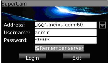 Click Remember server to save the setting; click button can quick input saved server address, user