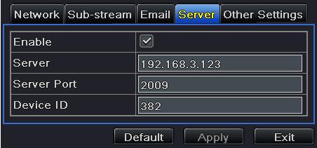 4 Server This function is mainly used for connecting ECMS. The setting steps are as follows: Step 1: In the server tab, select enable as shown in the Fig 4-29.