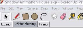 Animating Shadows in Google SketchUp The new scene now appears after Exterior. 7. Before creating more scenes, the one we just created needs to be changed.