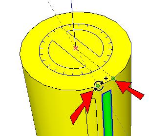 Place the protractor at the top of the cylinder, where the cylinder meets the blue axis. 18.