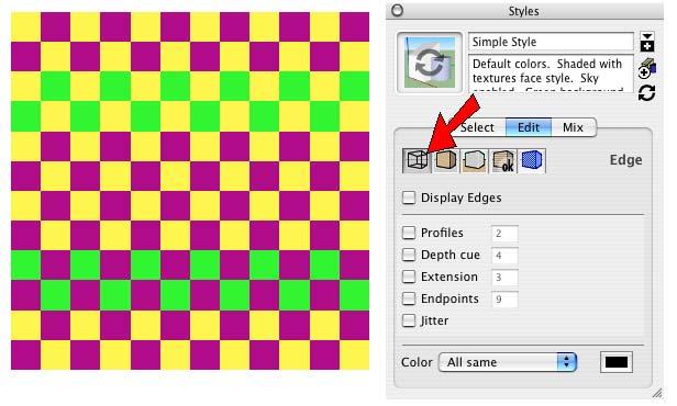 Color Contrast in Google SketchUp (Mac) 9. Click the first icon under the Edit tab, which opens the Edge settings.