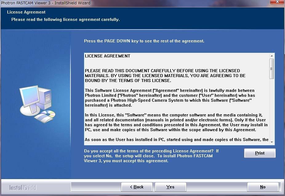 3 The user license agreement appears. Confirm the contents, and then click [Yes]. 4 Specify the installation location.