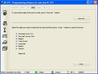 4.2.4 File tab File tab in the General menu of the programming software The parameters to be saved are selected by placing checks in the corresponding boxes.