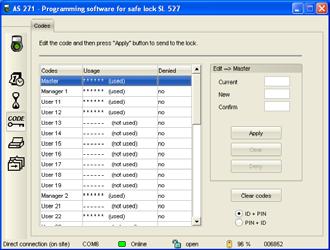 4.5 Codes menu 4.5.1 Codes tab This menu enables the user with the master code to program, reset or delete all of the codes for a particular lock.