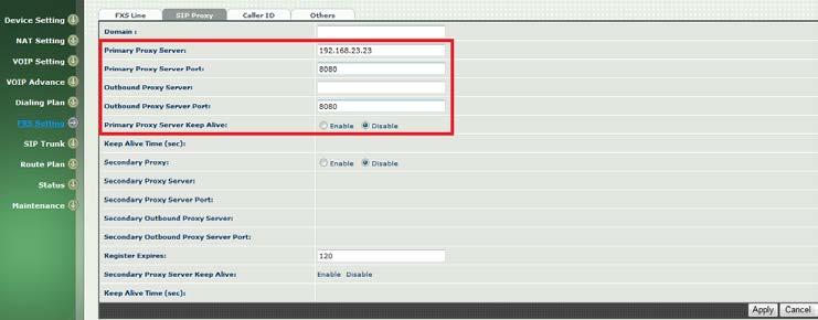 Figure 6. Step 7: set Dynamix 2540 FXO number and IP address on FXS gateway s webpage Dialing Plan Phone Book. See Figure 7.