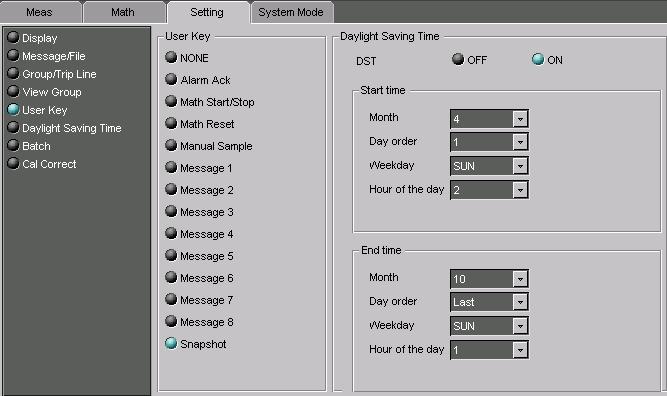 Types of screens available USER Key and Daylight Saving Click here (also selectable from [Setting] - [Engineering Mode Setting]). Select the function to be assigned to the USER key.