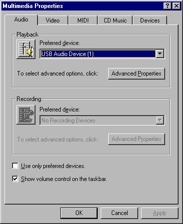 How to Enable USB Audio 1.) Please click on the Start button which is on the taskbar of your Microsoft Windows 98 operating system. Select Settings and point at the Control Panel item.