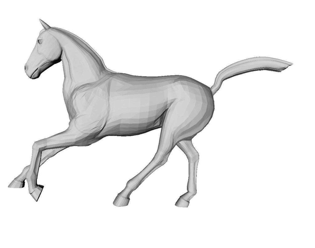 (d) (e) Figure 1. Example frames of the horse dynamic surface mesh (1(a), 1(b), 1(c)) and its local length deviation (1(d), 1(e)).