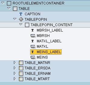Creation of Table Popin UI Element: Create an element