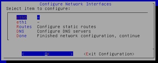 Hit Enter to proceed to the menu to configure the network interfaces.