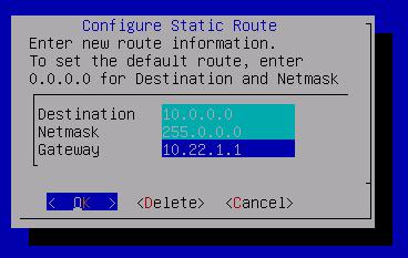 Configure a static route for the internal gateway.