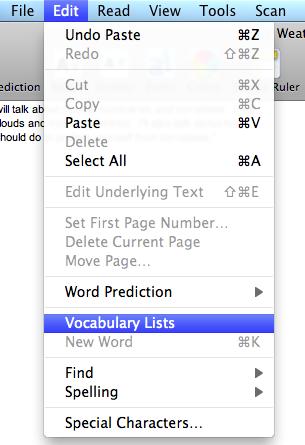an entire text or image document, permanently adding them to the Word Prediction database. You can also have Kurzweil 3000 add words to the database as you type them.