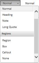 Creating a region To create a region, place the cursor in a paragraph, click the Para Types toolbar button on the HOME tab and then choose the desired region type (Quark Author Web Edition includes