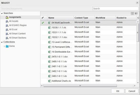 The Select dialog. Browse to the desired Excel content and select it.