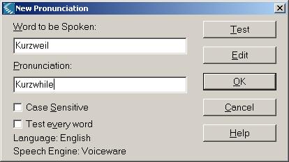 Reading TO CHANGE PRONUNCIATION: This option lets you change the way Kurzweil pronounces a word 1. Select the word you want to change 2. Tools menu > Pronunciations 3.