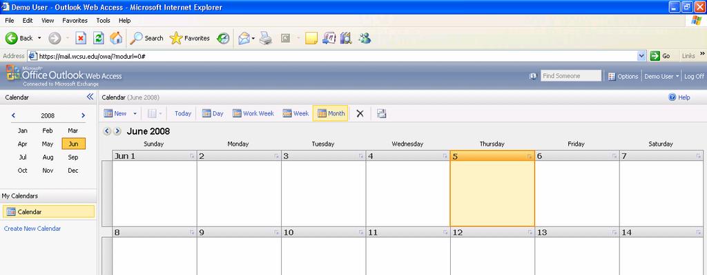 The Calendar view in Outlook