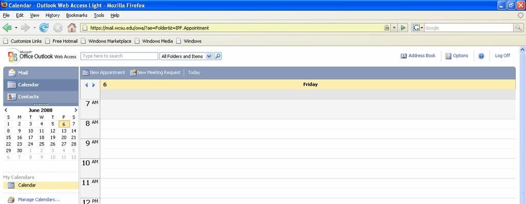 The Calendar view in Outlook Web Access Light Click on the