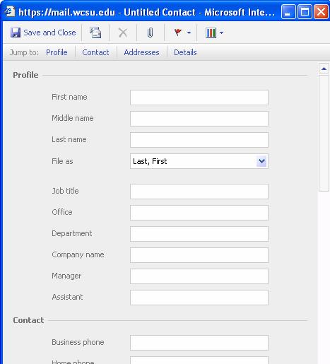 Create a Contact To create a new contact, click on the New button on the Contacts screen.