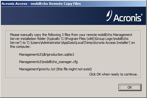 present. 10. Go to the server on which you have the mobilecho Client Management server running and locate these 3 files: production.sqlite3, mobilecho_manager.cfg, priority.