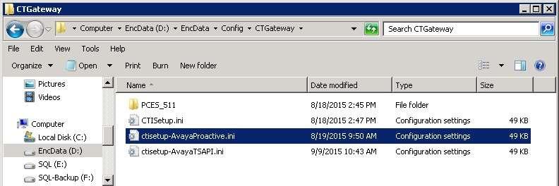 In the same D:\EncData\Config\CTGateway directory, edit the applicable ini file for Event Services