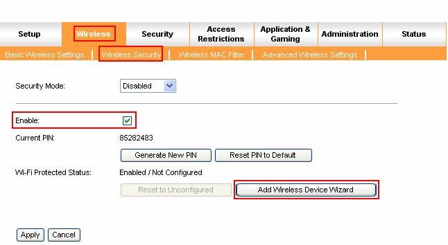 on Wireless. Then click Wireless Security.