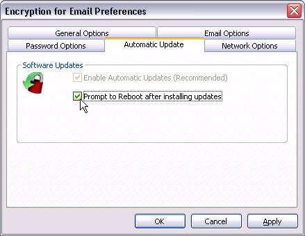 Trend Micro Encryption for Email User s Guide If the Enable Automatic Updates (Recommended) option is selected, updates are automatically downloaded and installed.