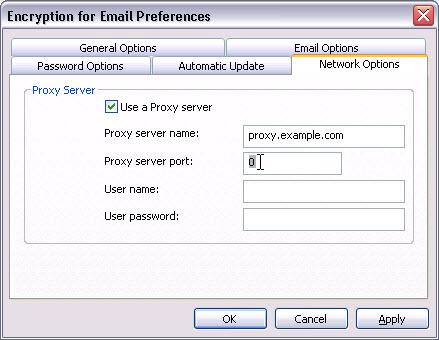 Accessing the Preferences Screen Preferences Screen Network Options Tab In the Network Options tab you cab configure your settings for accessing the Internet, for example, proxy server settings.