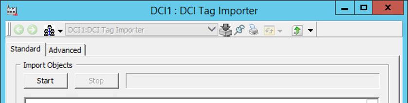 Section 3 DCI Tag Importer Function Function Figure 2 shows the Start and Stop function on the Standard Tab of the DCI Tag Importer that allows the user to begin the import operation.