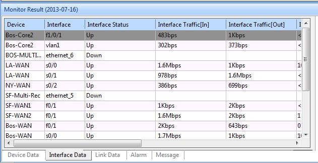 After a few seconds of SNMP polling, NetBrain will populate the map with realtime data to indicate: Interface Up/Down Status CPU/Memory Utilization Interface Delay