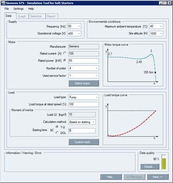 Description 1.8 Selection of the soft starter using the Simulation Tool for Soft Starters 1.