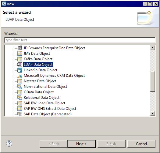 4. In the New LDAP Data Object dialog box, click Browse to choose an LDAP connection. 5. In the Choose Connection dialog box, choose the LDAP connection, and click OK.