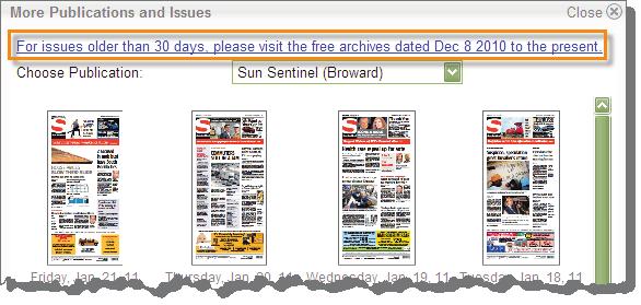 Click the thumbnail graphic for the issue you what to read to display it in the Newspaper Viewing pane.