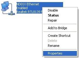 2. Select the Local Area Connection icon for the applicable Ethernet adapter.