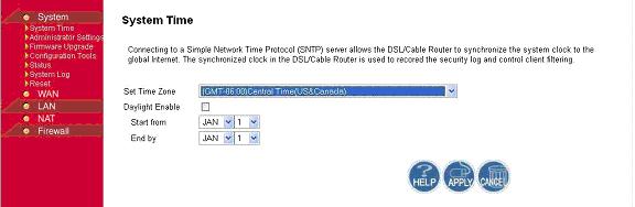 System - System Time Set the time zone for the Router and connecting to a Simple Network Time Protocol (SNTP) server which allows the Router to synchronize the system clock to the global Internet.